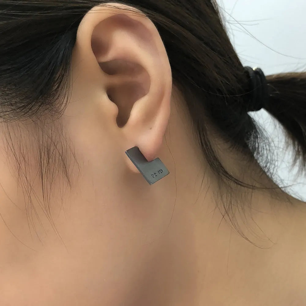 Oxidised black geometric square silver earrings, 16mm minimalist design