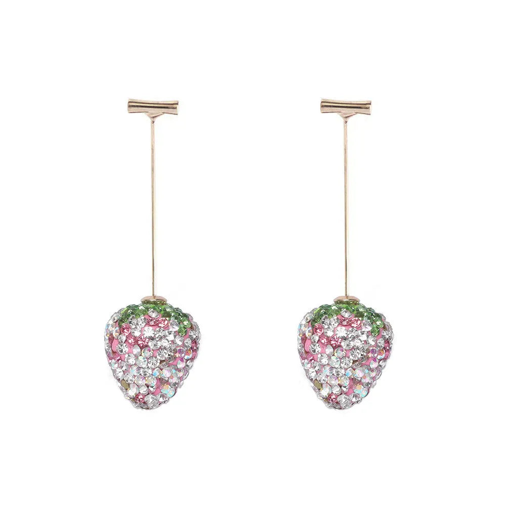 Geometric strawberry-shaped drop earrings for women in red zinc alloy.