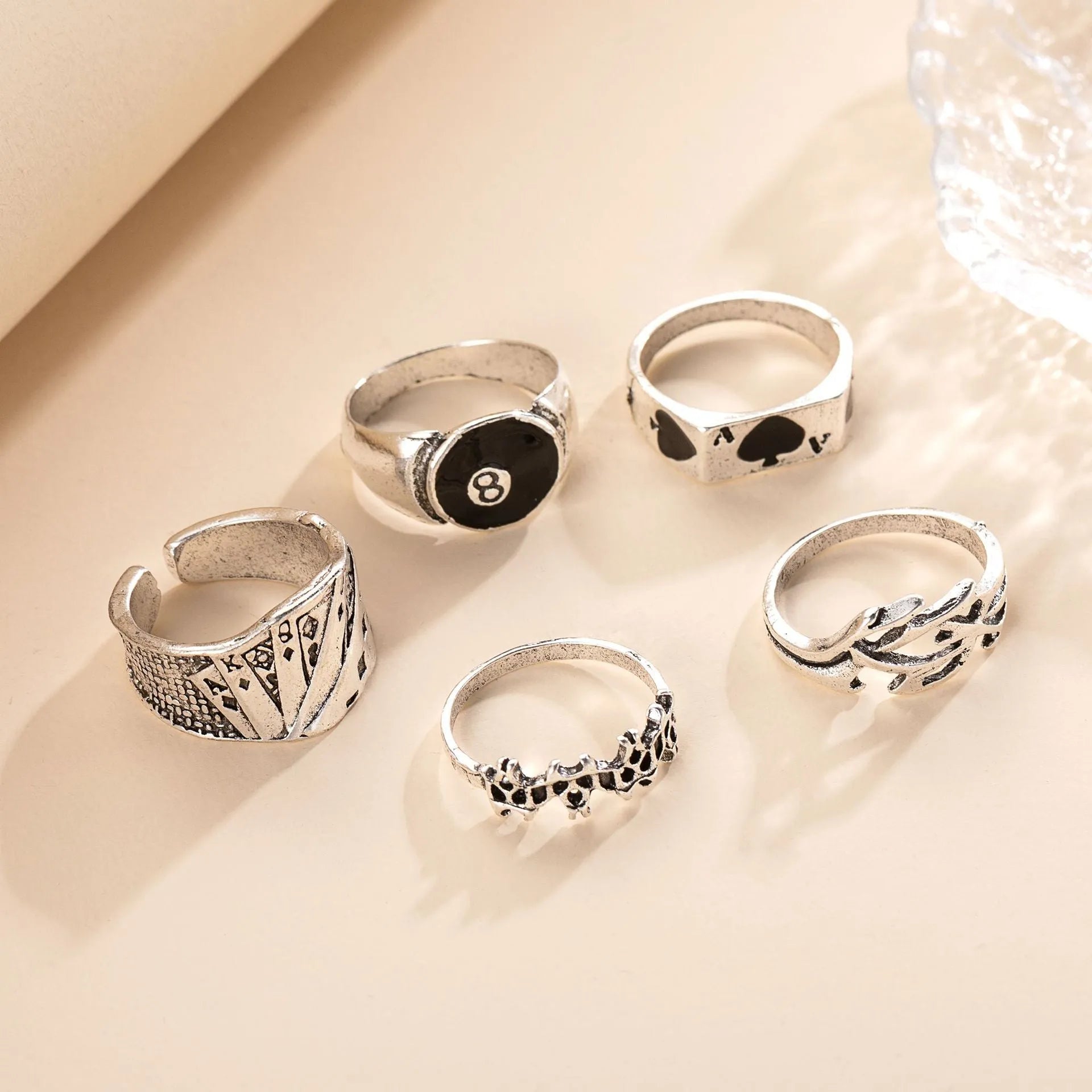Black poker spade card ring with retro design for women