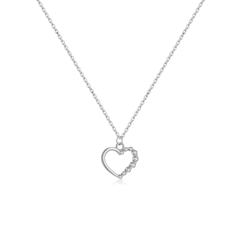S925 sterling silver hollow heart necklace on a regular chain, shown in gold and platinum finish options.