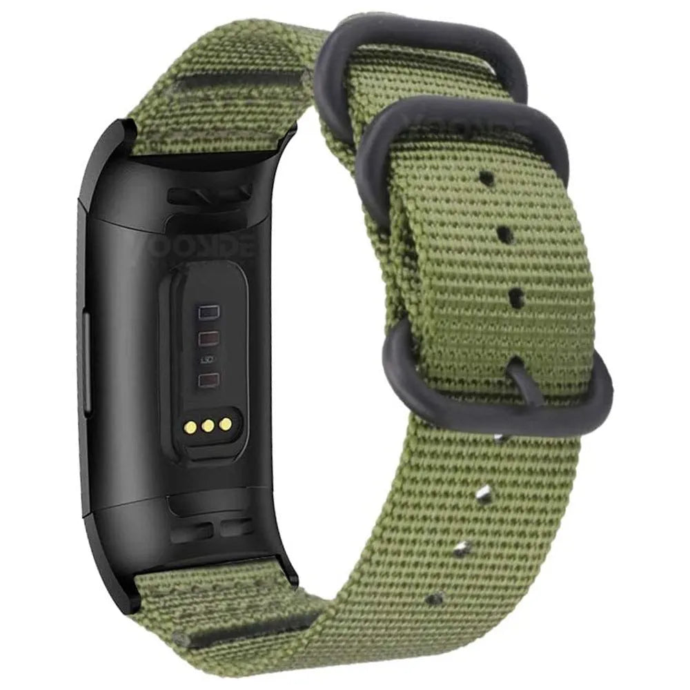 Fitbit Charge nylon three-ring buckle strap in multiple colours including Army Green and Black and Gray
