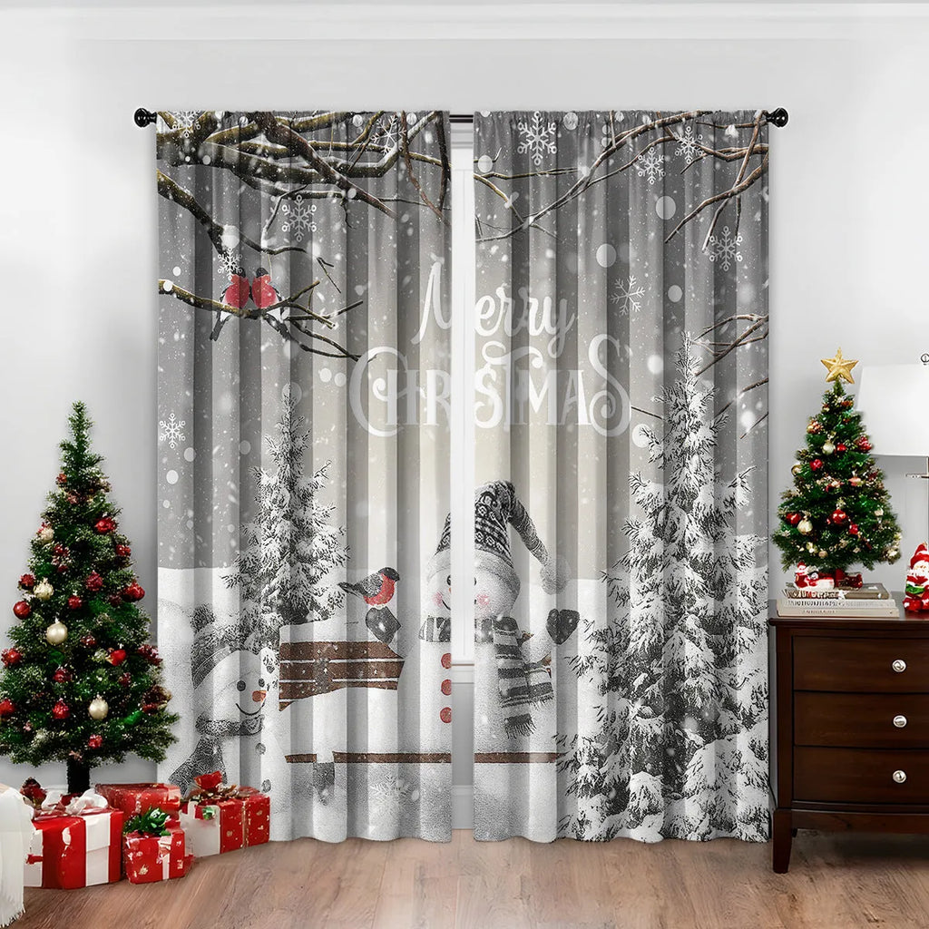 3D digitally printed Christmas curtain with modern simplicity design showing festive imagery