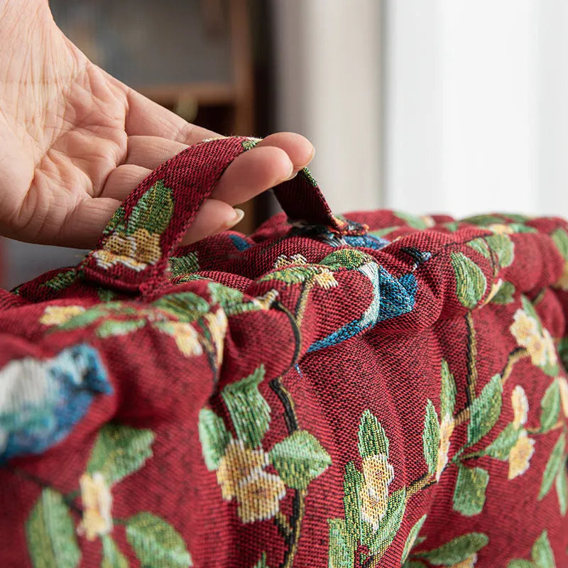 American style square dining chair cushion with plant pattern and 8cm thick PP cotton filling