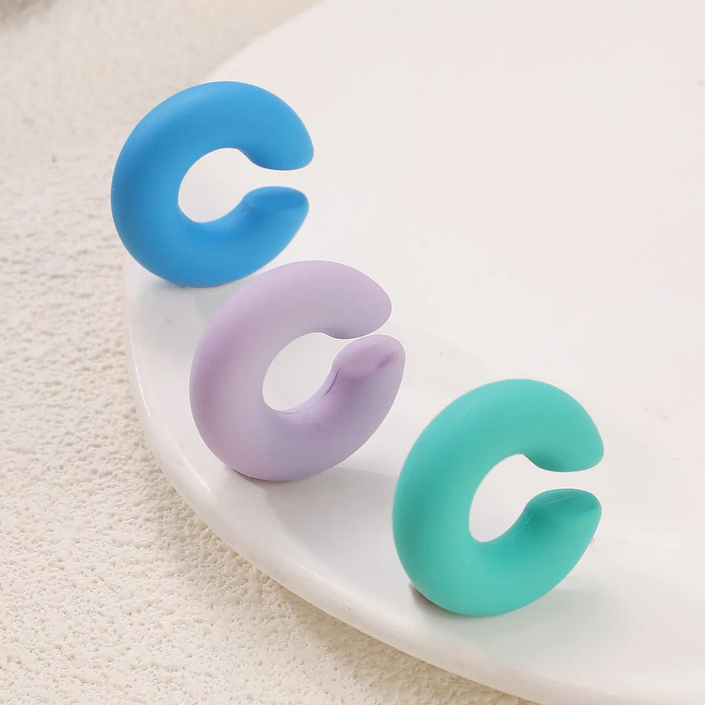 Round C-shaped matte finish clip-on earrings for women in various candy colours