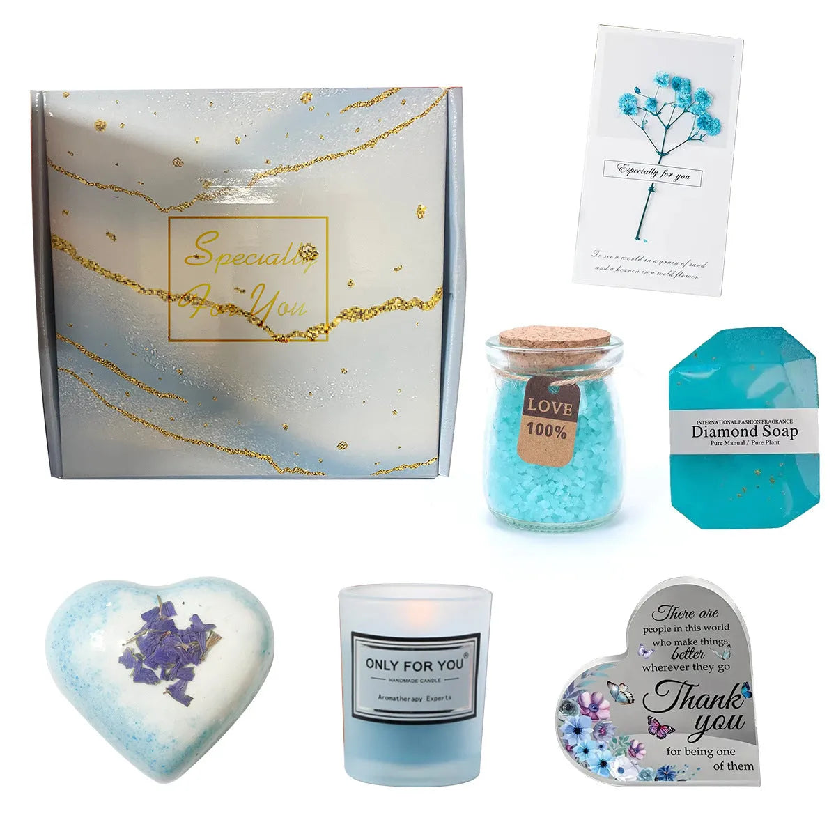 Soy wax aromatherapy candle bath gift set in a box with modern simplicity design.
