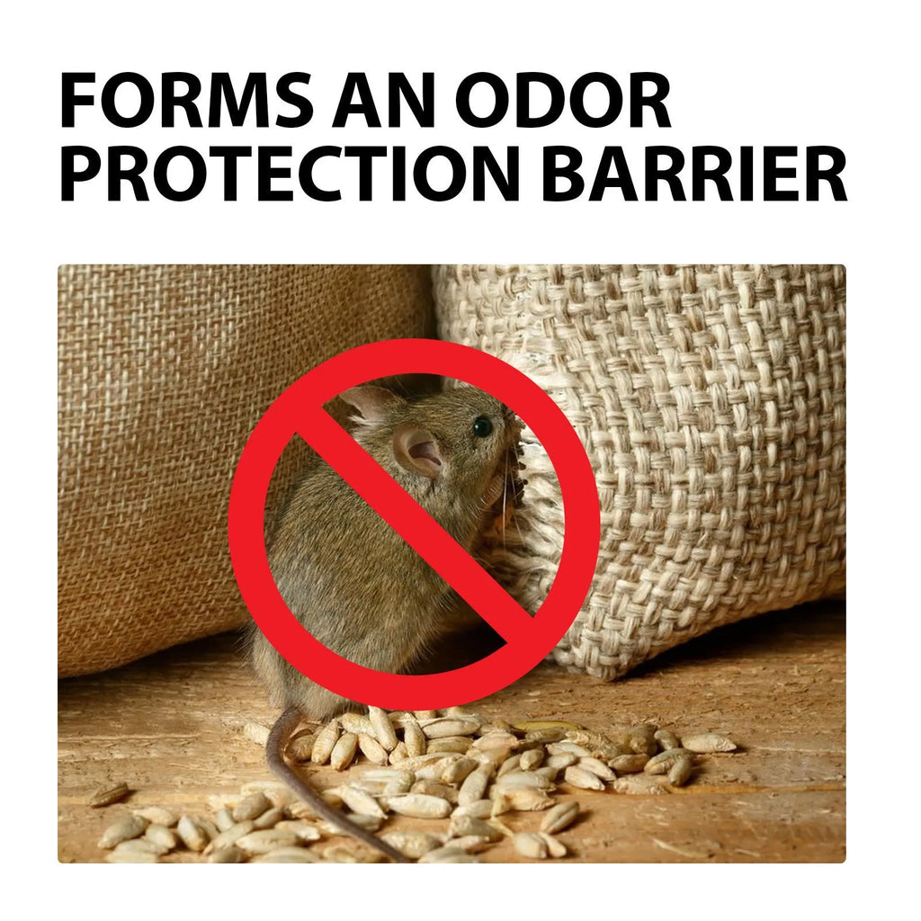 60ml bottle of natural rat repellent spray with essential oils of clove, peppermint, camphor, and chili.