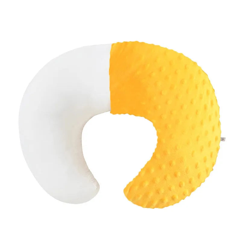Nursing pillow with milk spill prevention feature in pink, yellow, grey, or light blue colours