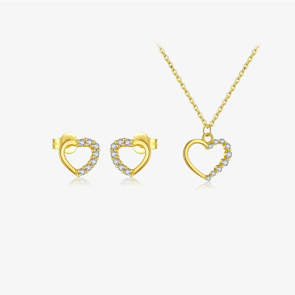 S925 sterling silver hollow heart necklace on a regular chain, shown in gold and platinum finish options.