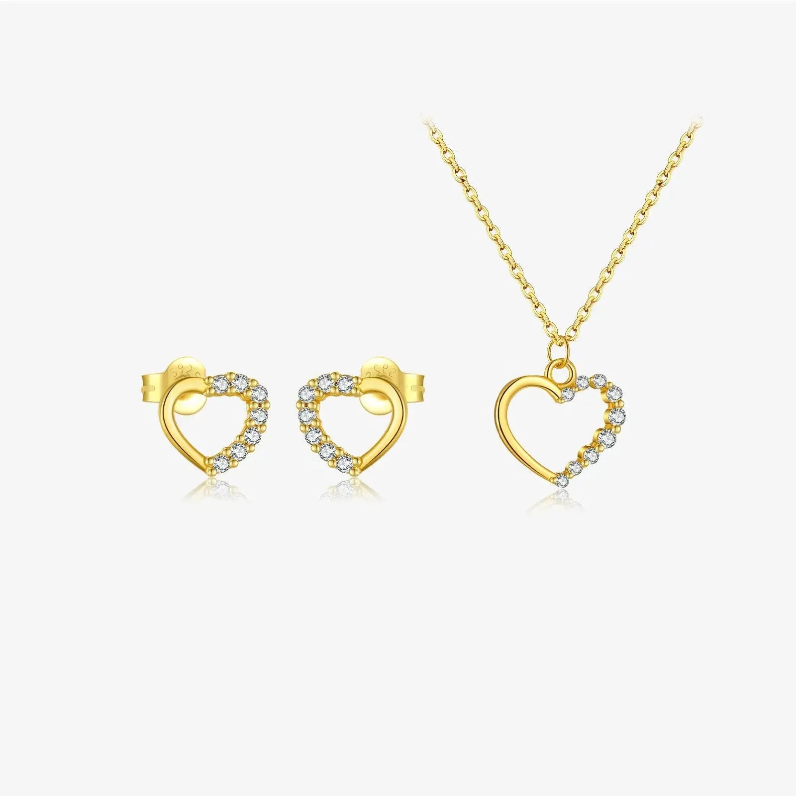S925 sterling silver hollow heart necklace on a regular chain, shown in gold and platinum finish options.