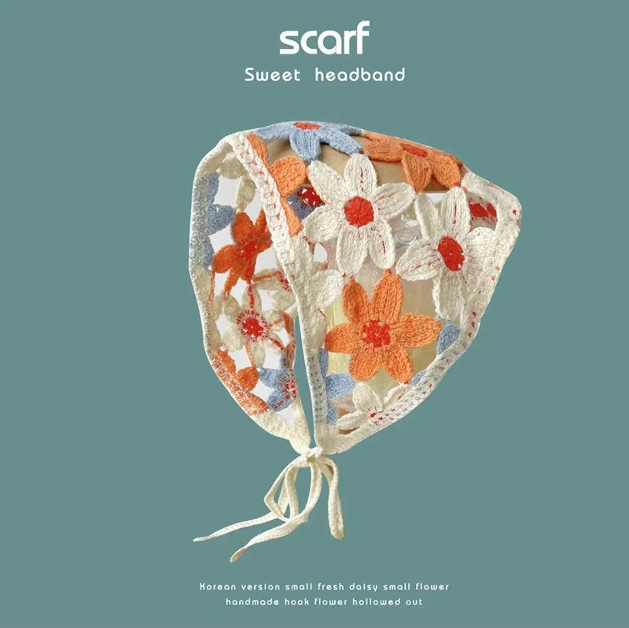 Cotton triangular headscarf with floral pattern in retro French style for women