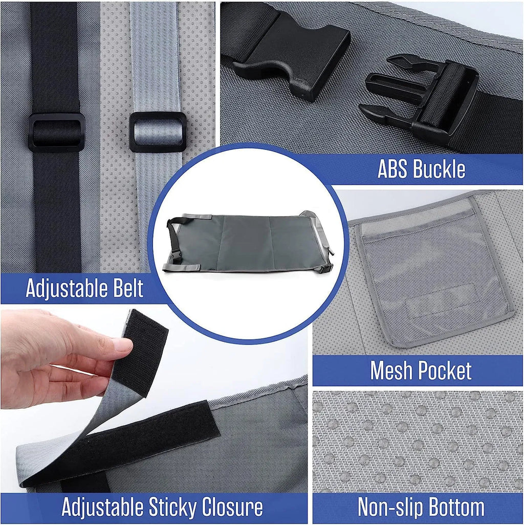 Portable children's aircraft pedal seat extender in nylon with included drawstring carry pouch