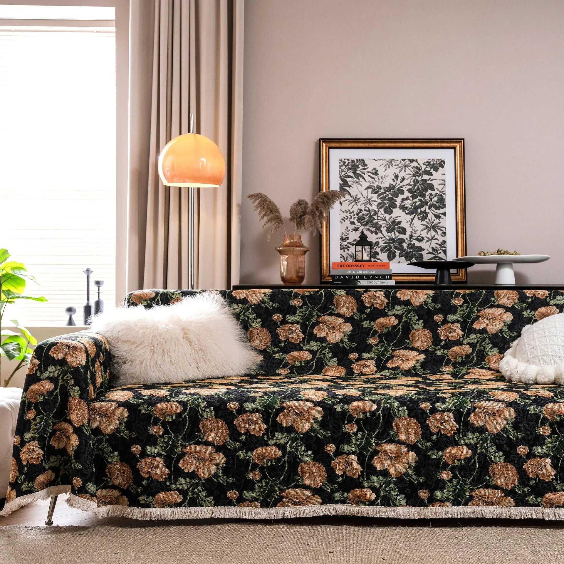 American country style jacquard sofa cover with floral pattern in cherry or green protecting furniture from pets