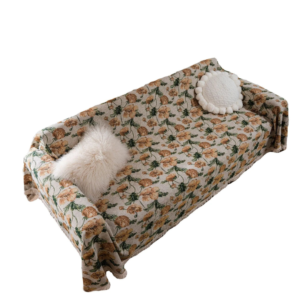 American country style jacquard sofa cover with floral pattern in cherry or green protecting furniture from pets