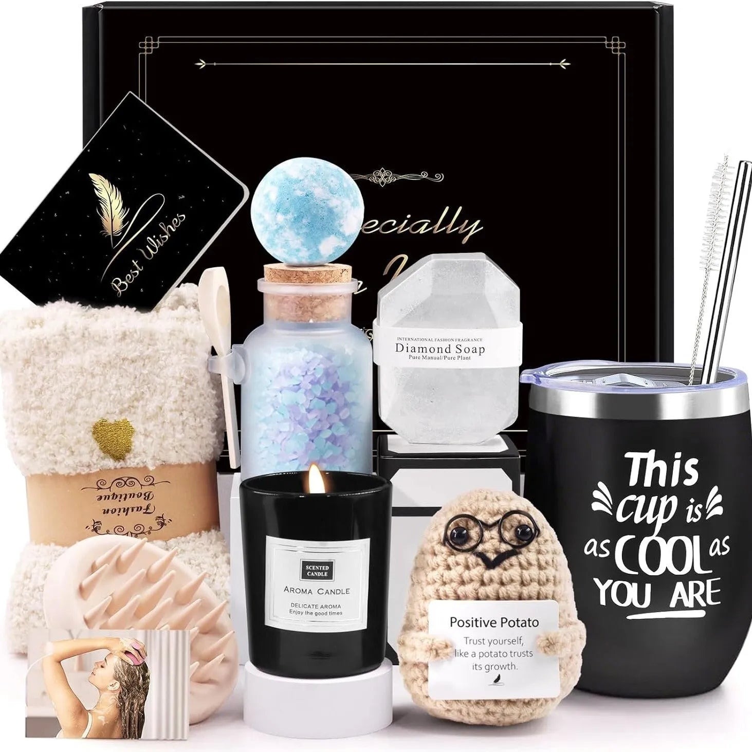Soy wax aromatherapy candle bath gift set in a box with modern simplicity design.