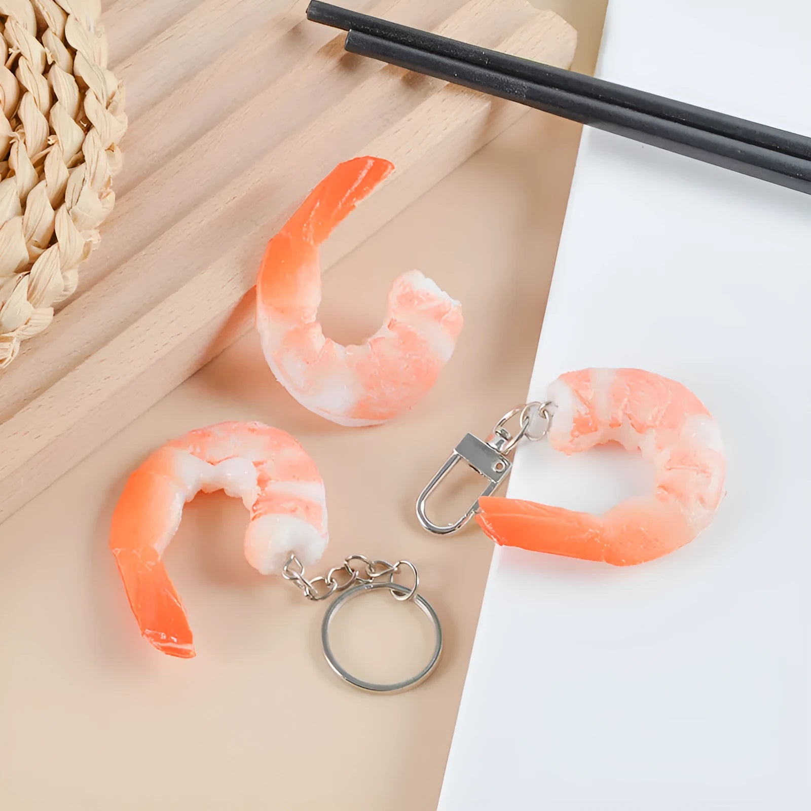 PVC shrimp-shaped keychain with marine theme, 1.5cm thick injection moulded accessory