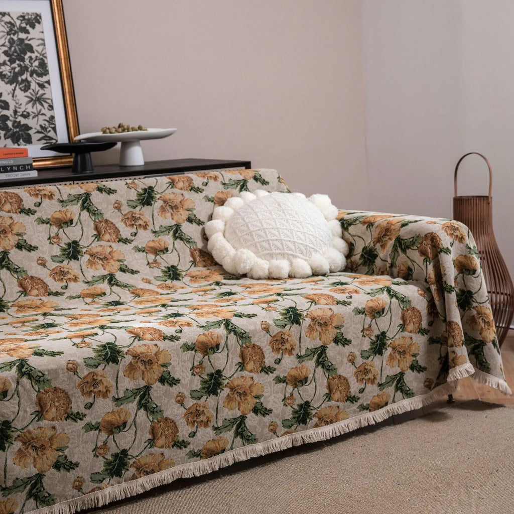American country style jacquard sofa cover with floral pattern in cherry or green protecting furniture from pets