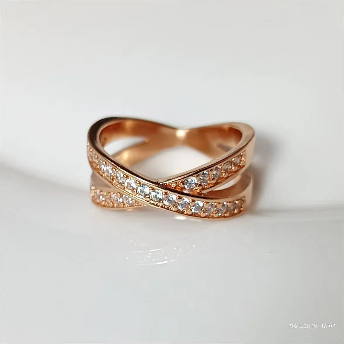 Copper cross ring with micro-inlaid zircon detailing in silver or rose gold electroplating