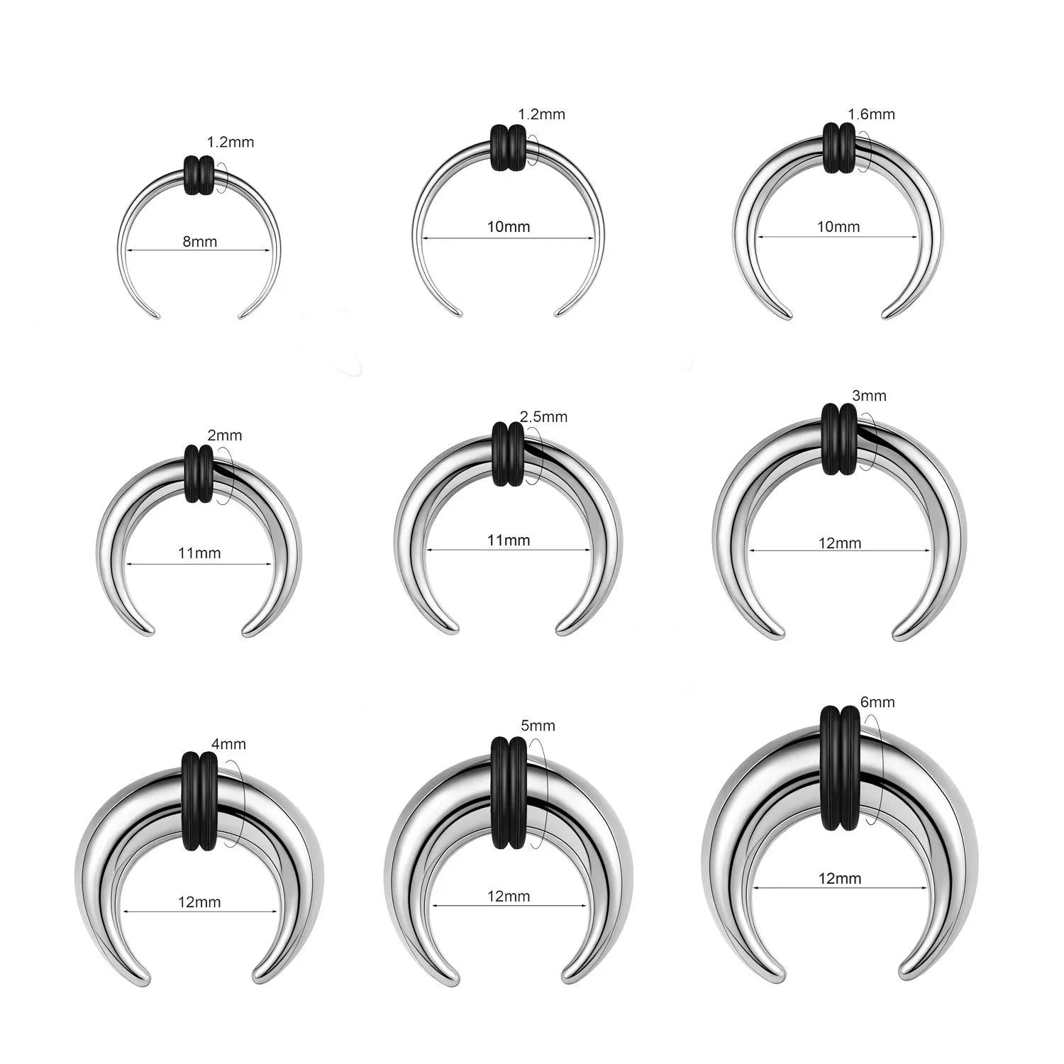 316 stainless steel nose ring with C-shaped buffalo horn geometric design in steel or black colour