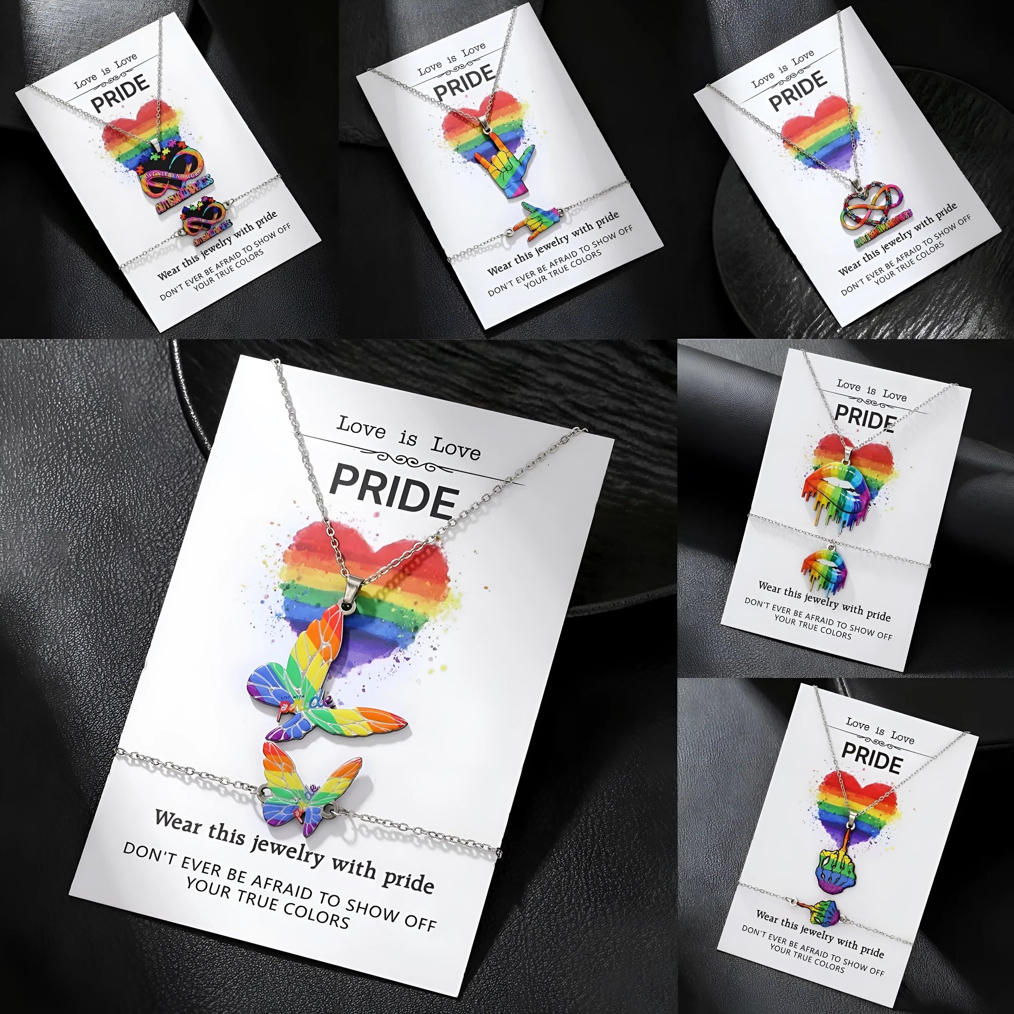 Stainless steel inspirational necklace and bracelet set with colour printing motivational designs