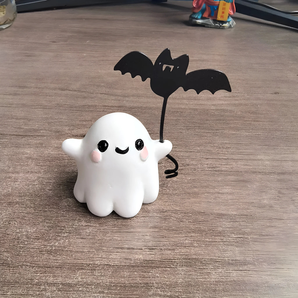 Mini resin statue of a ghost walking a dog, American Halloween style decoration
