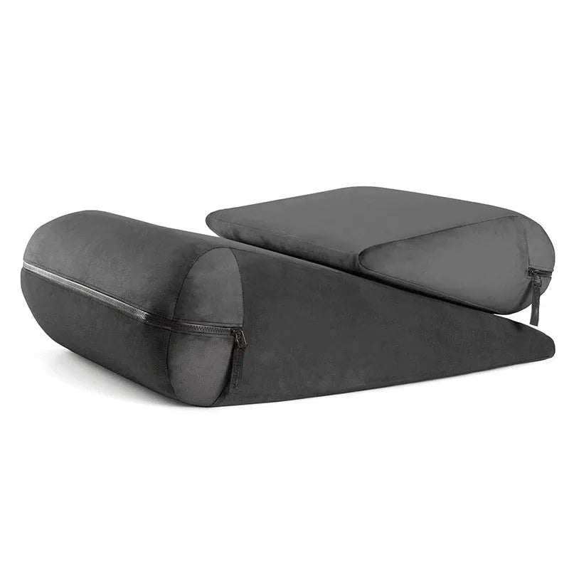 A large grey triangle-shaped cushion with an embroidered textured surface, showcasing its 68cm length.
