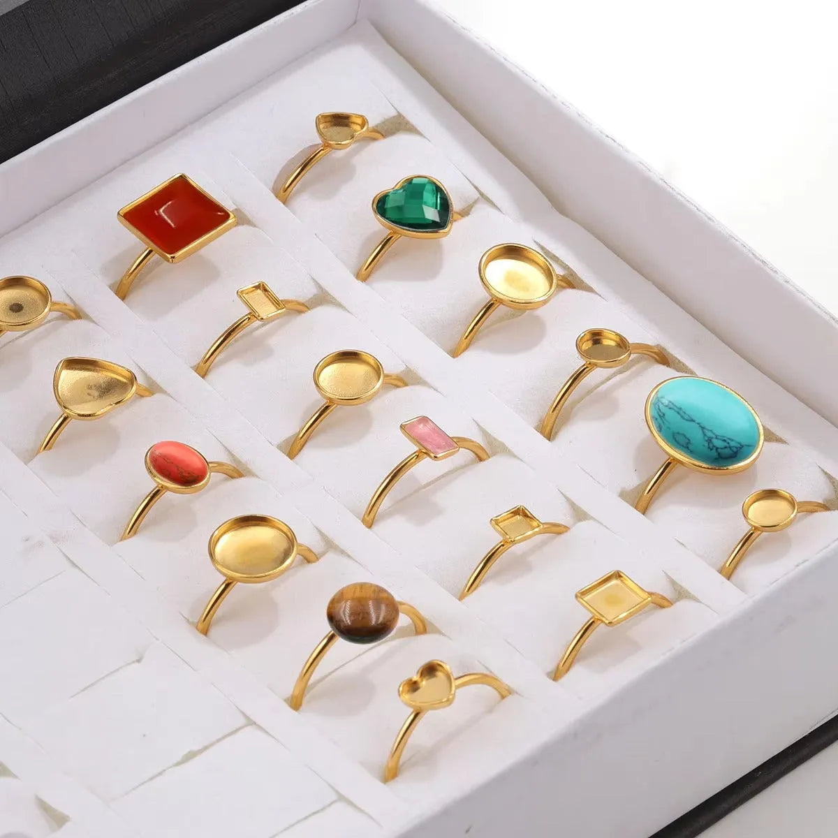 Golden electroplated stainless steel ring setting for DIY jewellery making in totem pattern design