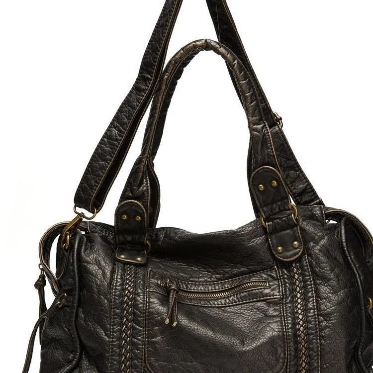 Brown retro women's messenger bag with woven PU leather and single shoulder strap