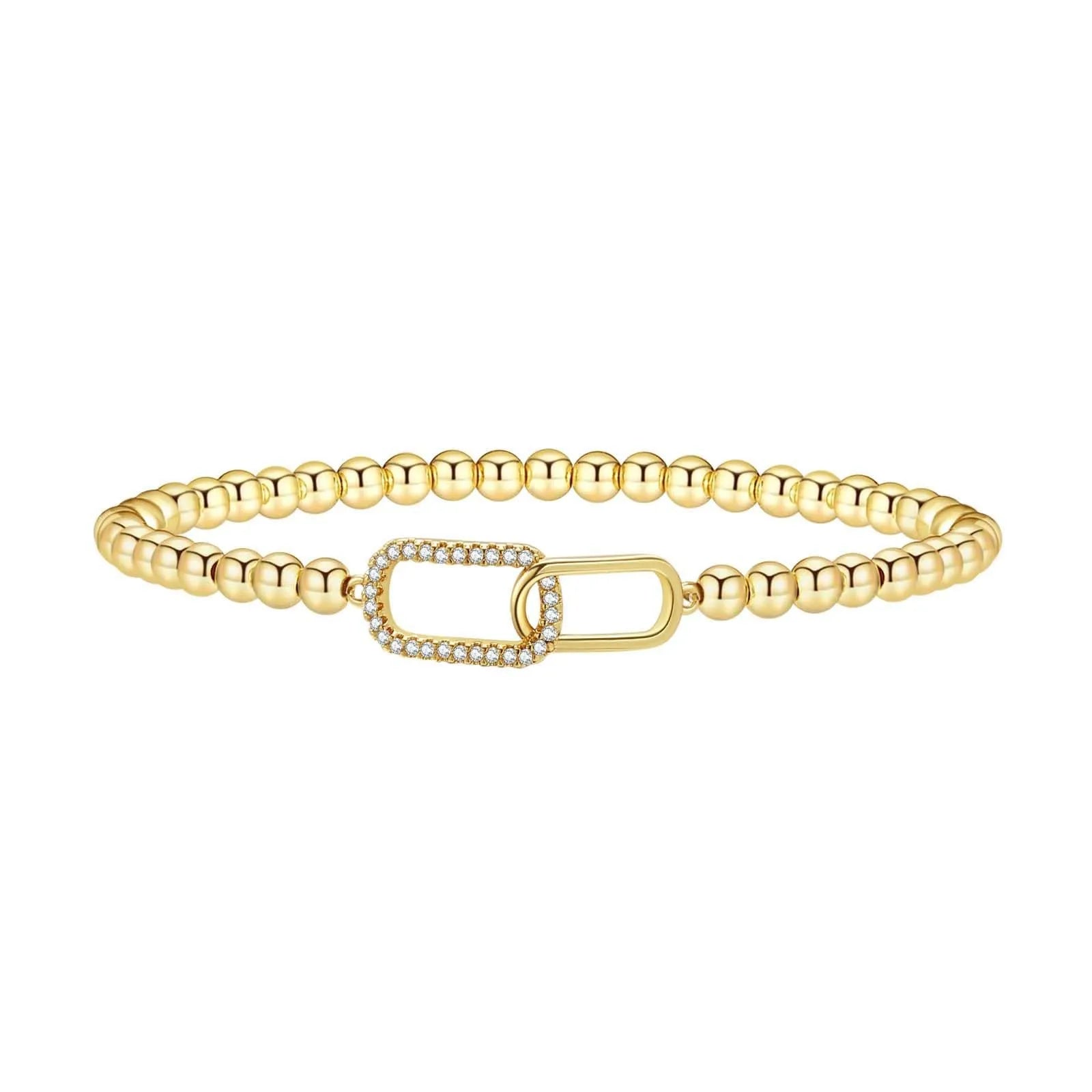 Adjustable stainless steel beaded bracelet for women in a geometric design, shown in one of six colour variations.