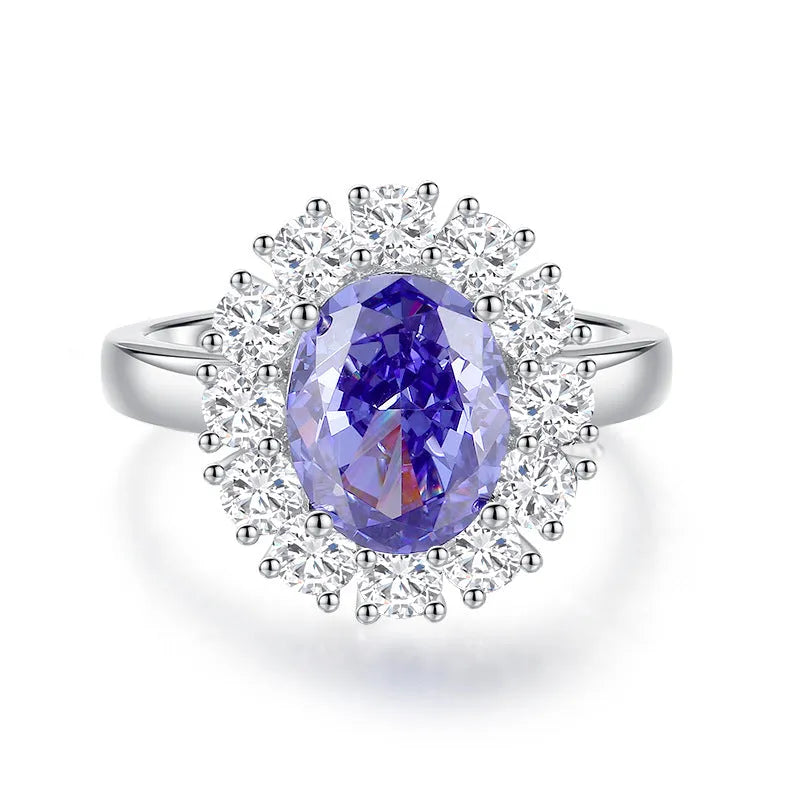 Sterling silver heart ring with ice flower cut zircon stone in Tan Sang colour