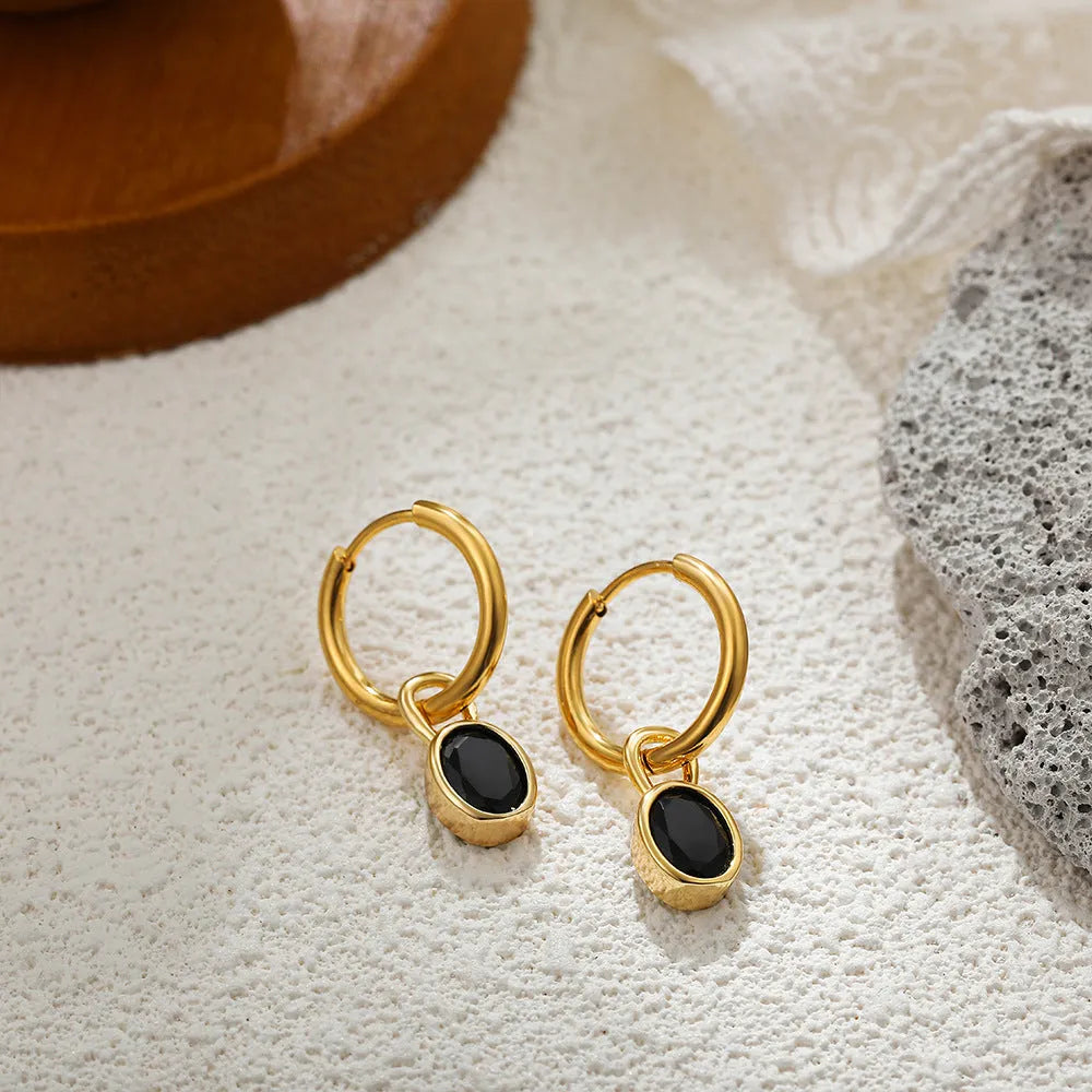 Women's retro oval zircon earrings in copper with six colour options