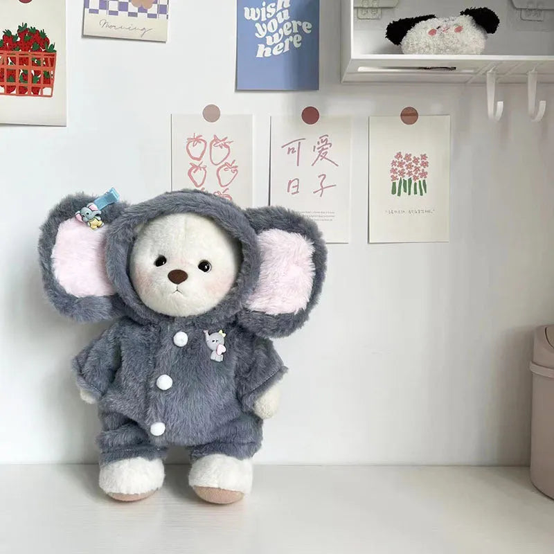Grey elephant plush jumpsuit for a 30cm Lina bear doll