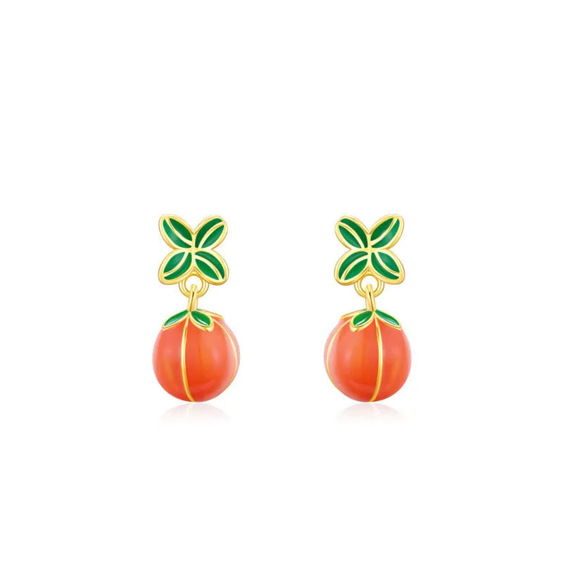 925 sterling silver persimmon red drop stud earrings for women New Chinese style