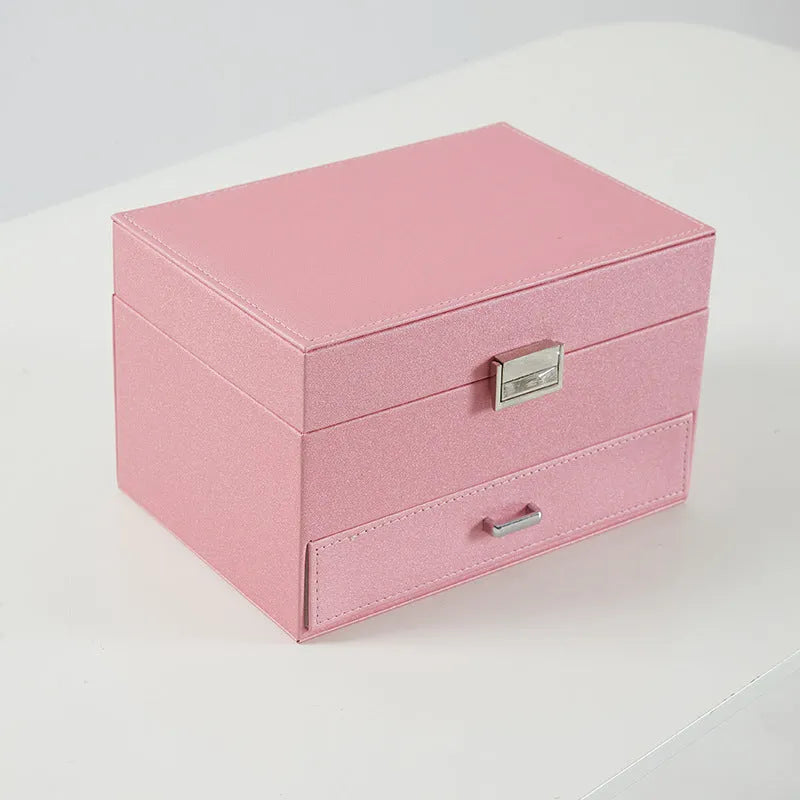 European style leather jewellery storage box in hard case design with solid colour exterior