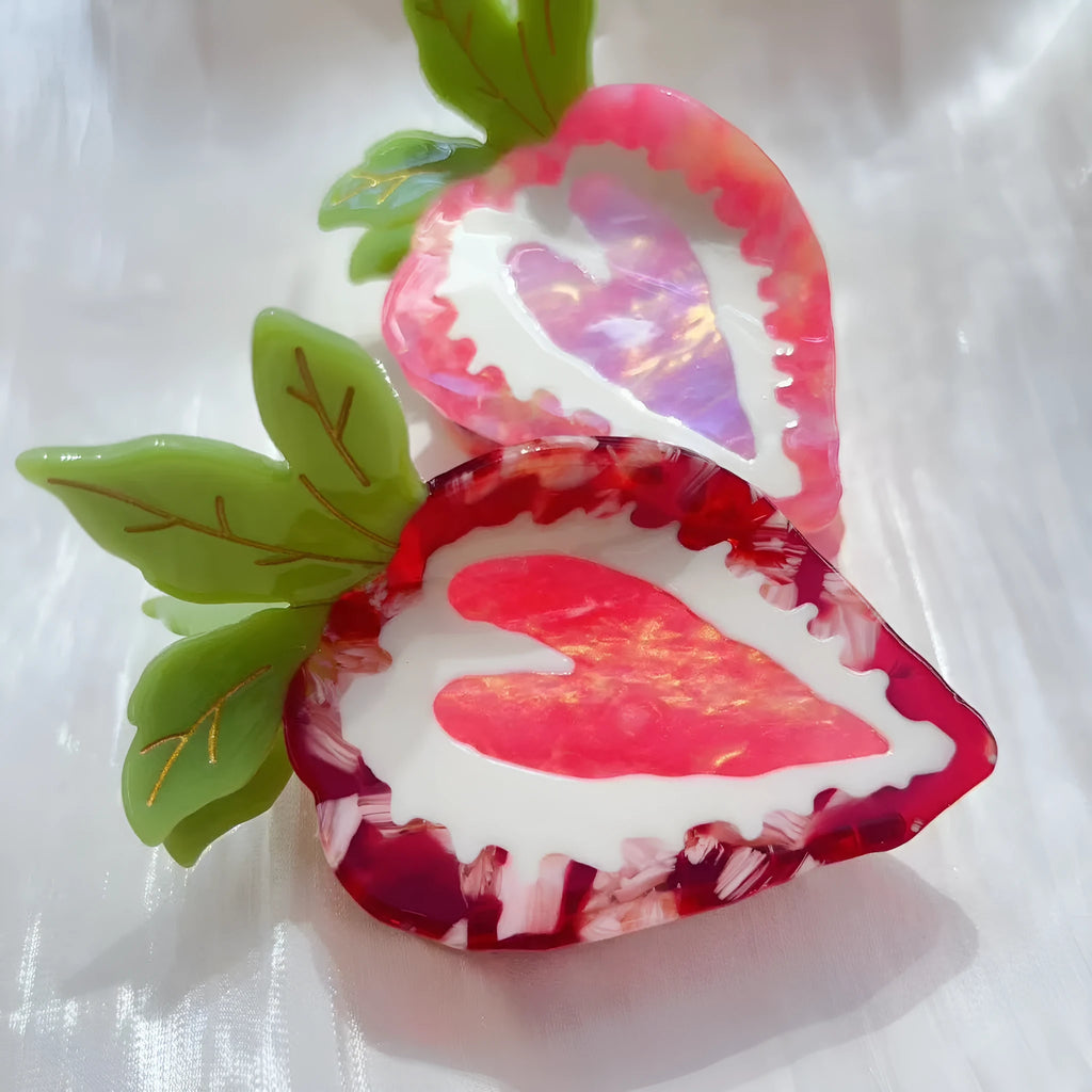 Handmade strawberry hairpin in red or pink colour with pastoral style fruit design