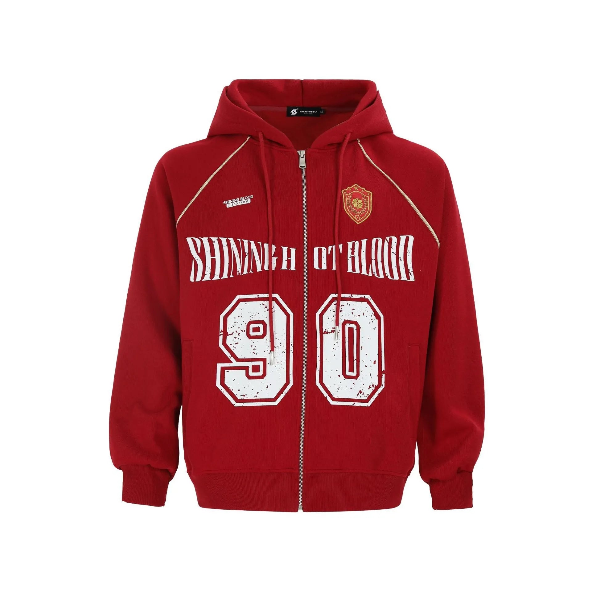 Women's loose hooded jacket with retro letter embroidery in cotton blend fabric