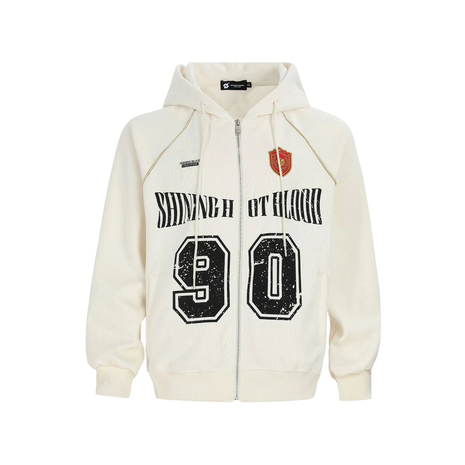 Women's loose hooded jacket with retro letter embroidery in cotton blend fabric