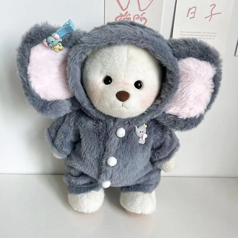 Grey elephant plush jumpsuit for a 30cm Lina bear doll