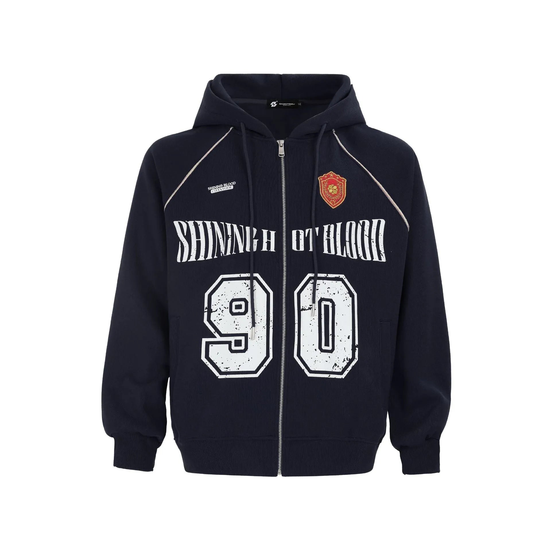 Women's loose hooded jacket with retro letter embroidery in cotton blend fabric