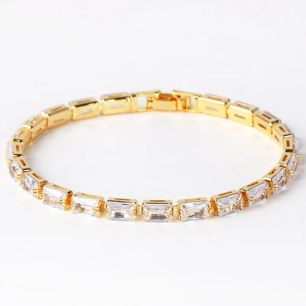 Women's zircon bracelet with electroplated alloy construction and zircon stones