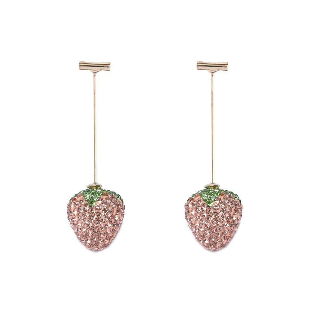 Geometric strawberry-shaped drop earrings for women in red zinc alloy.