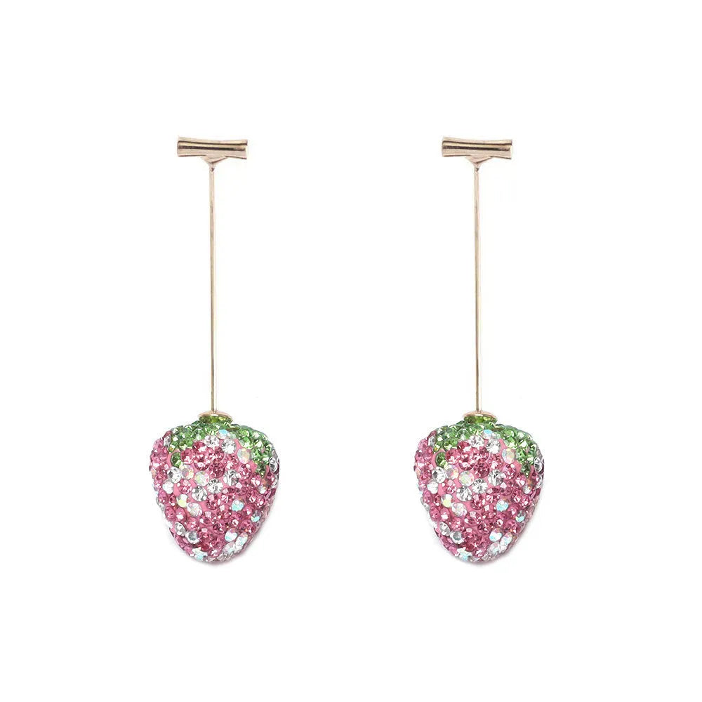 Geometric strawberry-shaped drop earrings for women in red zinc alloy.