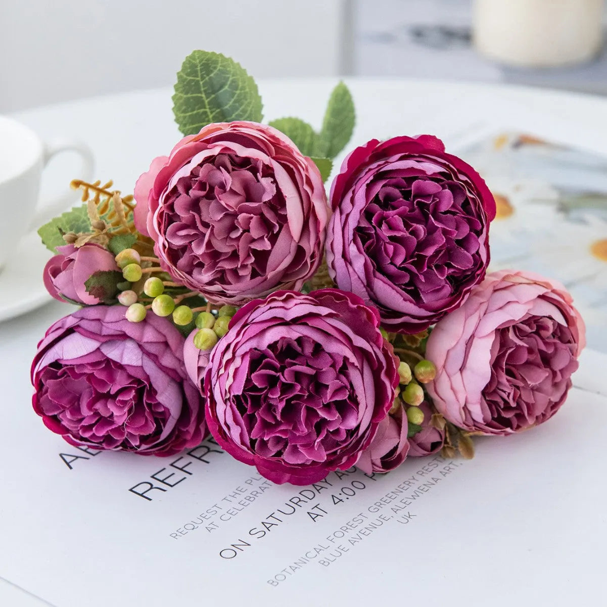 Silk artificial peony bouquet in champagne colour for wedding and home decoration