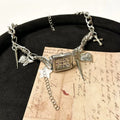 Dark style multi-layer cross necklace with twin clavicle chains and hemp flowers texture