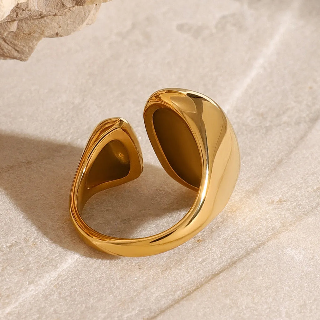 Geometric open stainless steel ring for women with electroplated finish