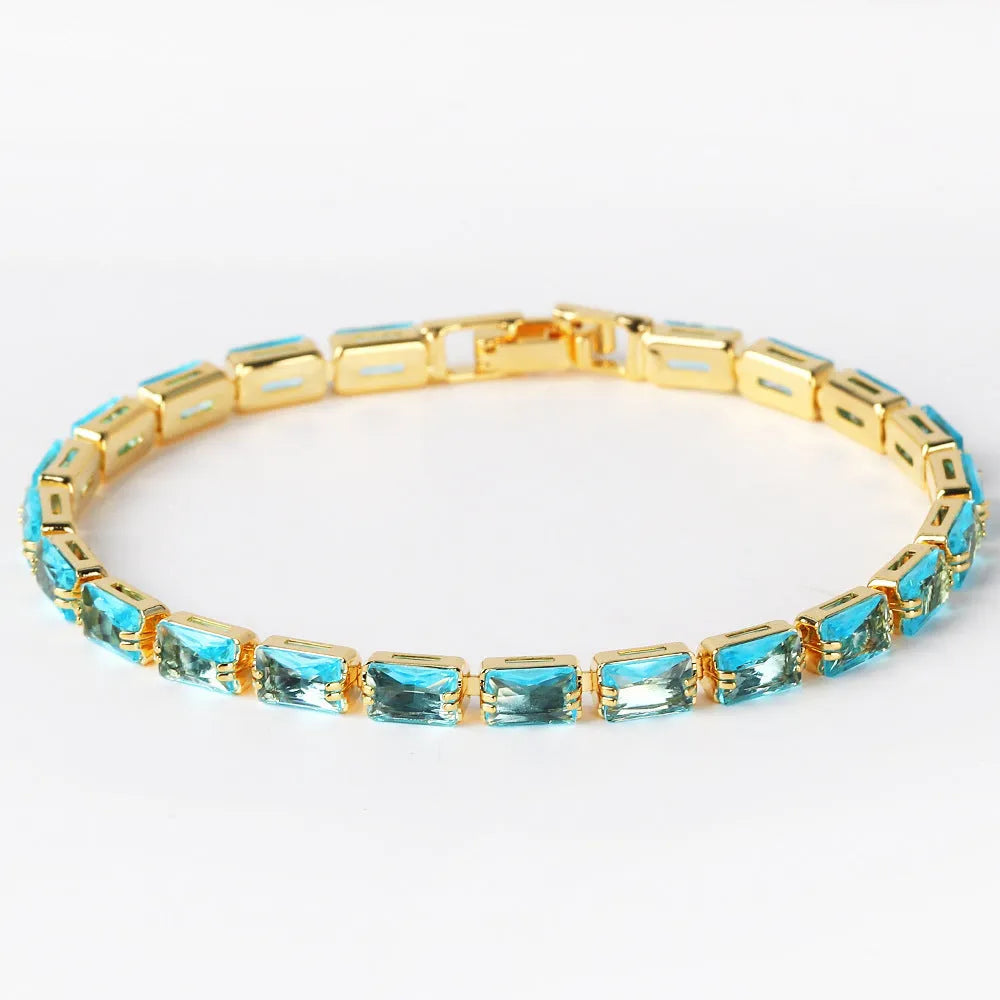 Women's zircon bracelet with electroplated alloy construction and zircon stones
