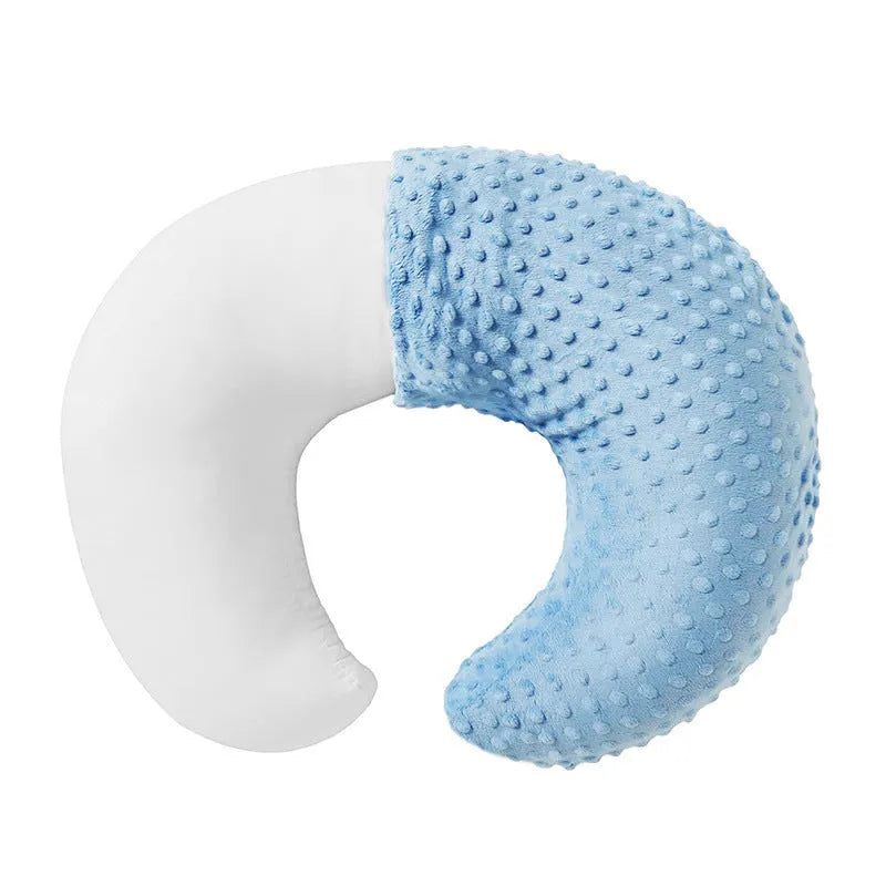 Nursing pillow with milk spill prevention feature in pink, yellow, grey, or light blue colours