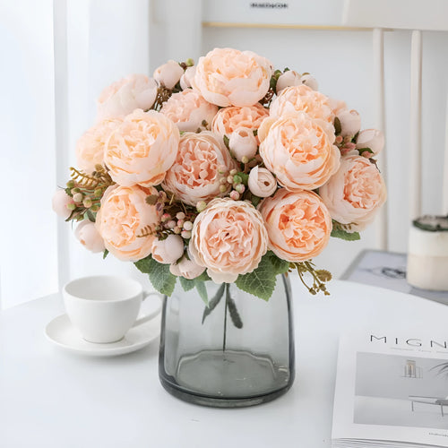 Silk artificial peony bouquet in champagne colour for wedding and home decoration