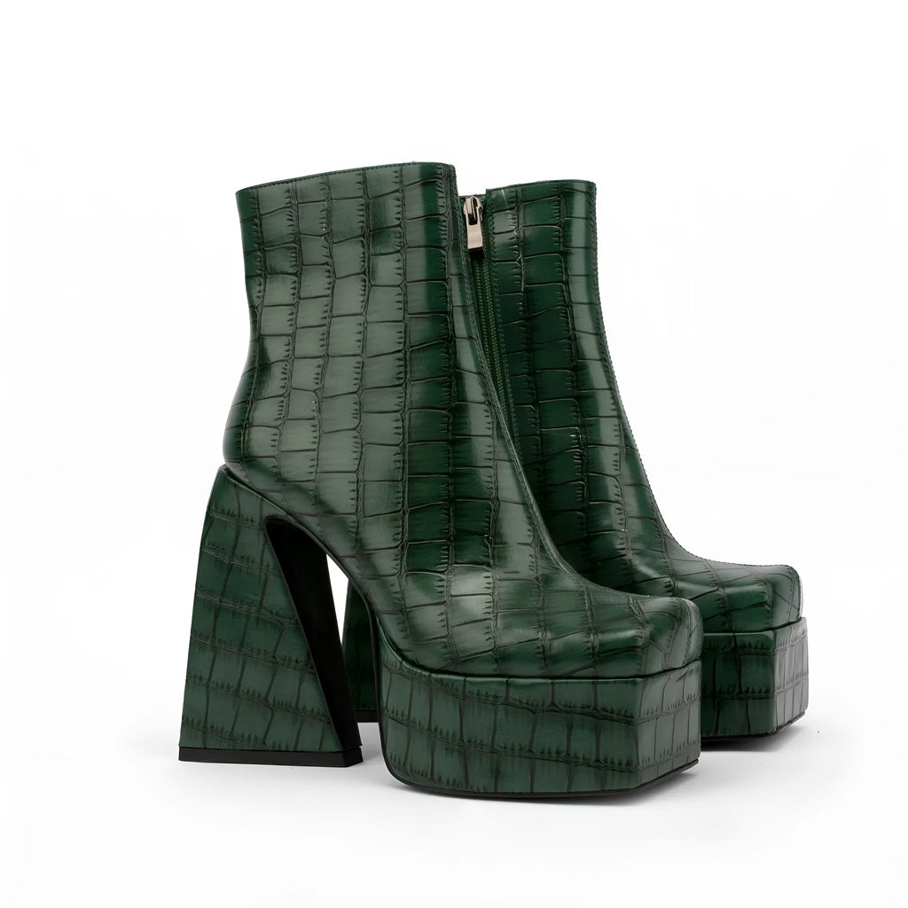 Women's ankle boots with super high heel in artificial PU leather, showing colour options