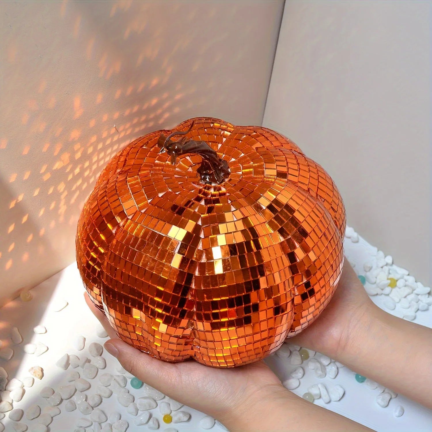 Halloween decoration mirror glass pumpkin ornament with bionic design in Chinese style