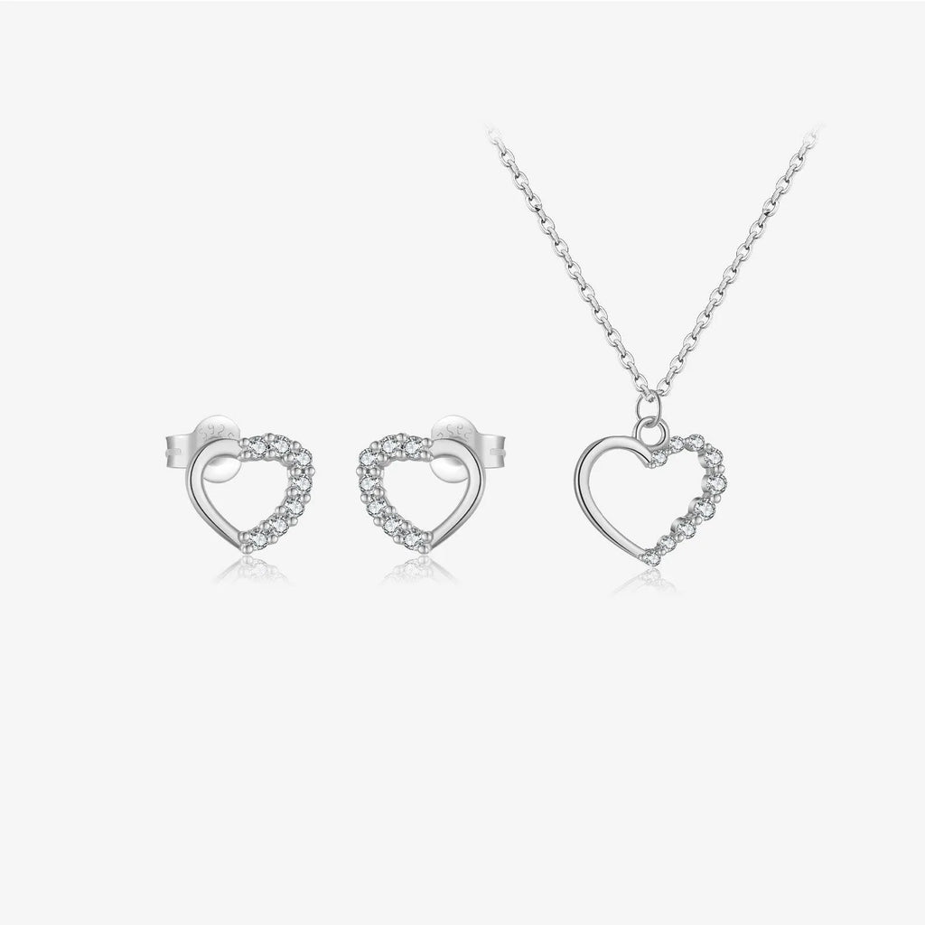 S925 sterling silver hollow heart necklace on a regular chain, shown in gold and platinum finish options.